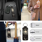 Yuyamidu Sun and Moon Car Seat Covers Full Set of 13 Black Steering Wheel Cover Safe Belt Pads Cup Holders Car Center Console Cover Lip Balm Holder Keychain Auto Interior Sets