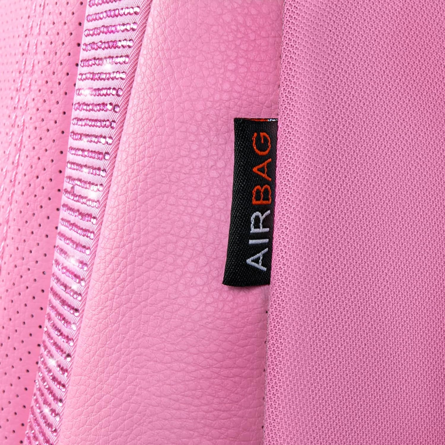 CAR GRAND Bling Car Seat Covers Front Pair, Shining Rhinestone Diamond Waterproof Faux Leather, Universal Fit Automotive Glitter Crystal Sparkle Strips for Cute Women Girl, solid pink