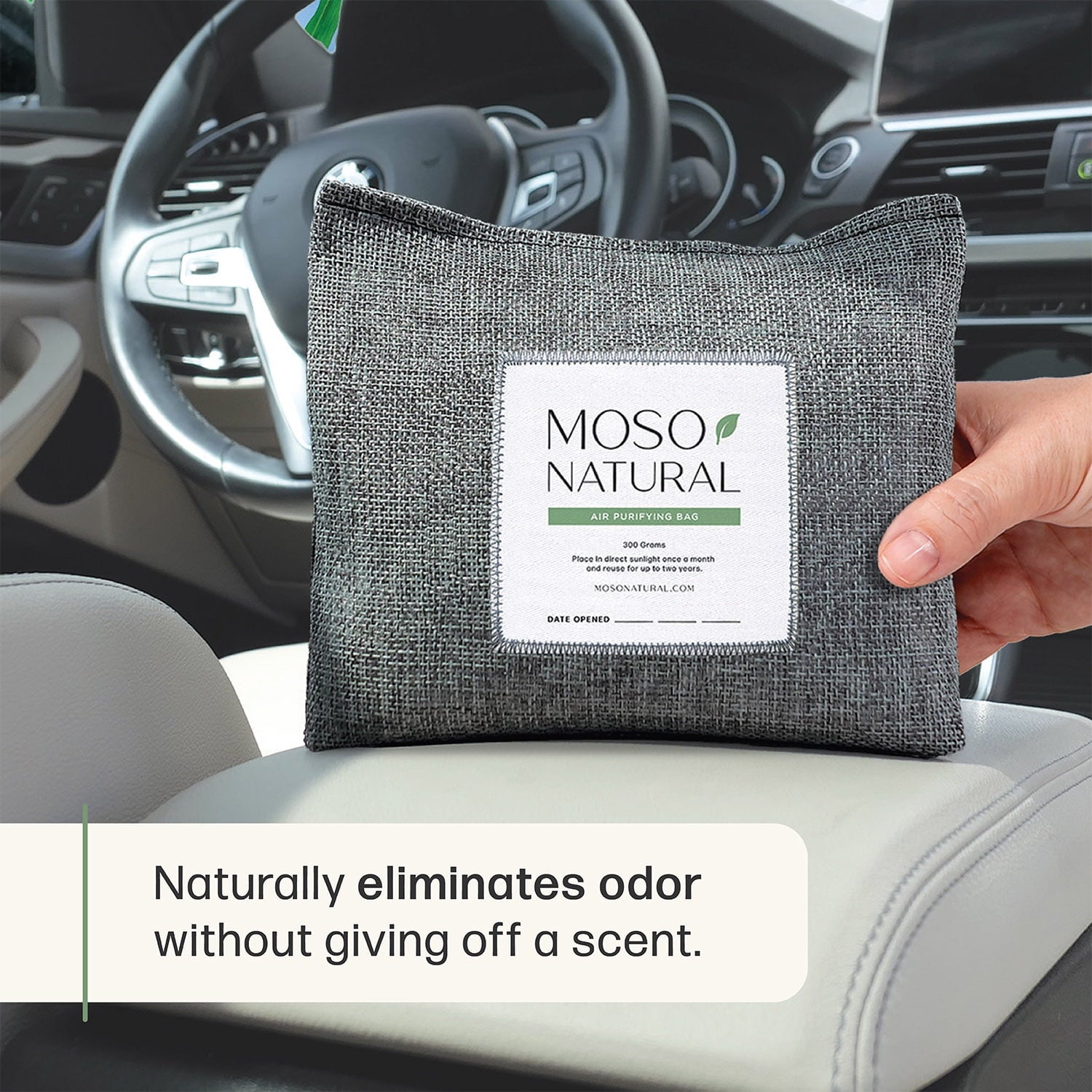 Moso Natural Car Air Freshener and Deodorizer | Long Lasting Bamboo Charcoal Odor Absorber | Non Toxic Odor Eliminator for Cars | Scent Free Air Purifying Bag (3 Pack)
