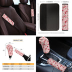 Yuyamidu 14 PCS Cherry Car Seat Covers Set with Steering Wheel Cover Daisy Seat Belt Covers Trash Bin Rear View Mirror Cover Pink Car Armrest Cover Cushion Coasters Gear Shift Knob Cover