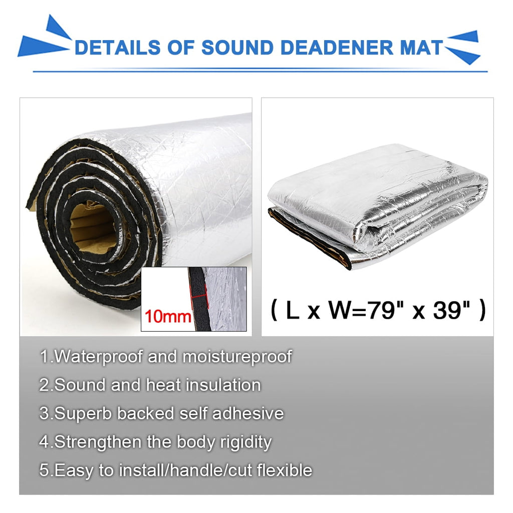 Unique Bargains 394mil 21.53sqft Sound Deadening Mat Car Fender Engine Heat Sound Deadener Insulation Mat 79" x 40"