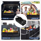 Cshidworld Car Trunk Storage Organizer, 4 in 1 Multi Compartment Collapsible Trunk Storage Box with Leakproof Insulated Cooler Bag for Car Truck SUV