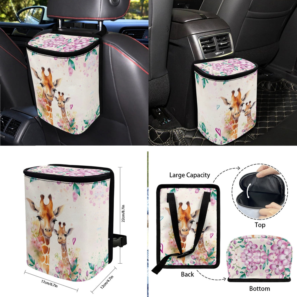 FORUDESIGNS Giraffe Flower Print Car Seat Covers Full Sets of 10 Washable Front Rear Seat Covers, Vehicle Trash Bin, Steering Wheel Cover, Air Vent Storage, Cup Coasters, Keychain for Auto Interior