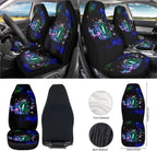 Jeiento Galaxy Mushroom 12 PCS Car Seat Covers for Front Seats with Steering Wheel Cover Seat Belt Covers Armrest Pad Trash Bin Sunglass Pocket Rear View Mirror Cover Coasters Keychain