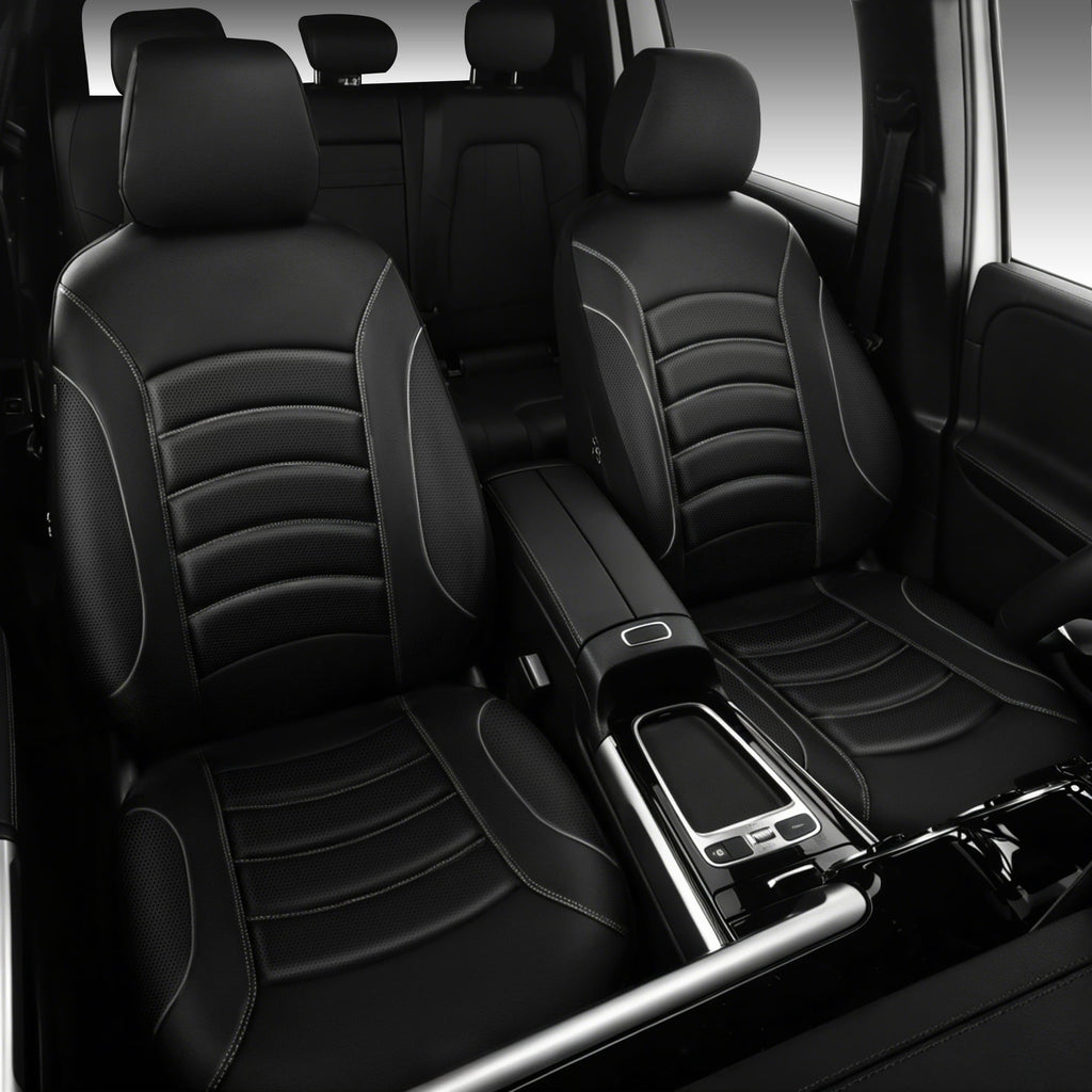 CAR GRAND Memory foam Leather seat covers Airy cool 3D Foam Water-resist Universal FIT leather car seat covers Front seat For Cars SUV Truck, Automotive seat protector Comfort faux Leather Black Gray