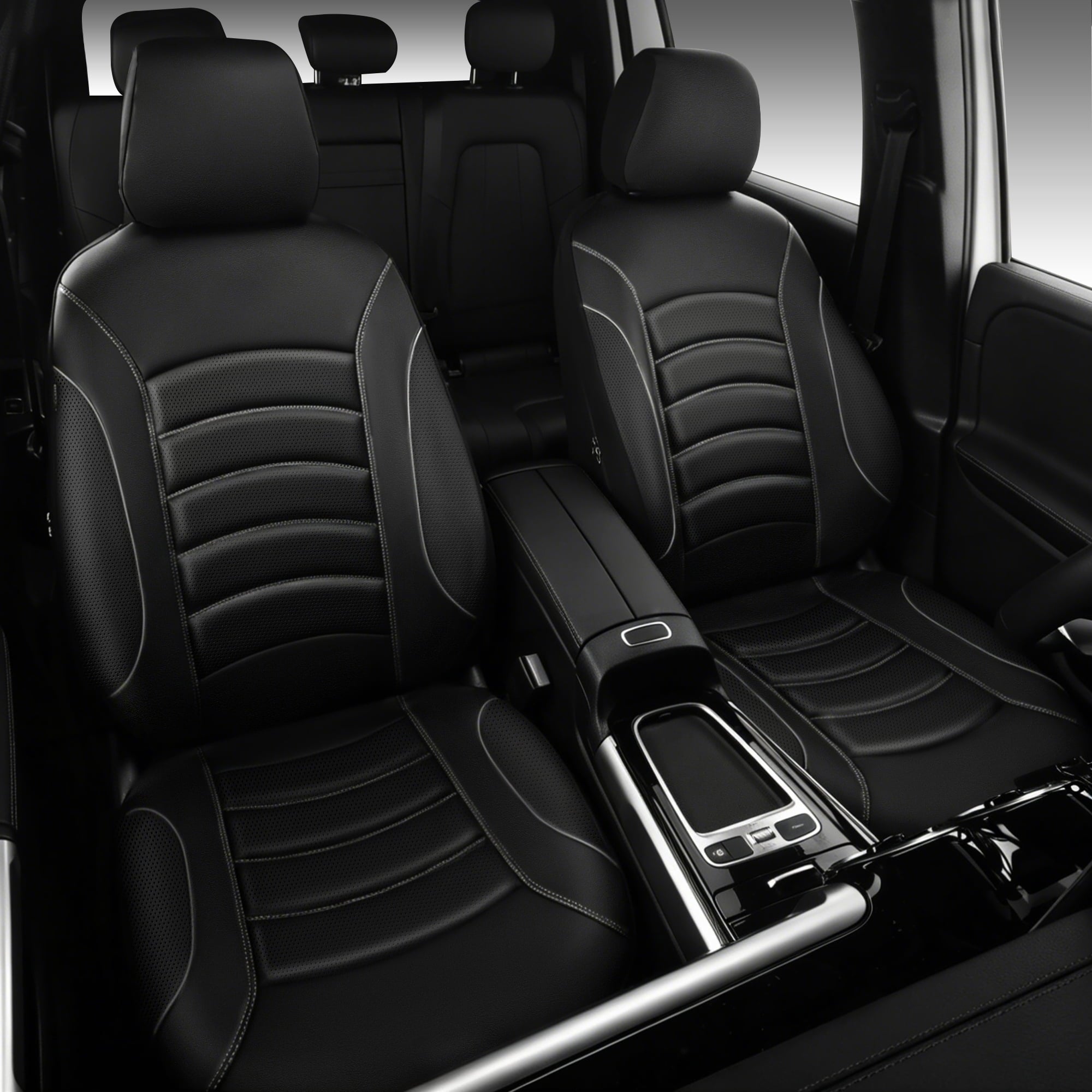 CAR GRAND Memory foam Leather seat covers Airy cool 3D Foam Water-resist Universal FIT leather car seat covers Front seat For Cars SUV Truck, Automotive seat protector Comfort faux Leather Black Gray