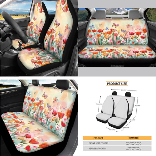 Yuyamidu Tulip Car Seat Covers Set with Steering Wheel Cover Seat Belt Covers Trash Bin Rear View Mirror Cover Butterfly Car Armrest Cover Cushion Coasters Gear Shift Knob Cover for Women, 14 PCS