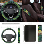 Yuyamidu Frog ar Seat Cover Full Set of 15 Palm Leaves Car Floor Mats Steering Wheel Cover Seat Belt Strap Pads Cup Coasters Gear Shift Knob Cover, Green