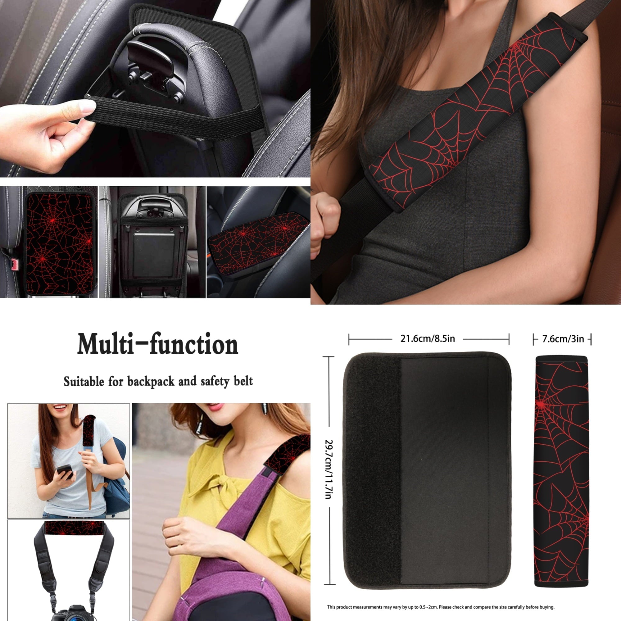 Jeiento Spider Web 13 Pack Car Seat Cover Set for Front and Rear, Auto Interior Accessories Full Set for Women Men Red Car Seat Protective Universal Fits for Cars, SUV, Truck, Sedan, Van
