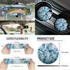 KUIFORTI Blue Tie Dye 15 PCS Car Seat Cover Set Seat Covers Steering Wheel Cover Seat belt Cover Pad Cup Coasters Car Trash Can Car Storage Box Rear View Mirror Cover Keychain