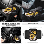 Yuyamidu Sunflower Car Seat Covers Brown Cow Print Steering Wheel Cover Seat Belt Strap Pad Handbrake Cover Gear Shift Knob Cover Rubbish Bin Armrest Pad Rearview Mirror Cover Coasters, Set of 14