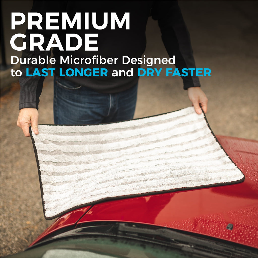 The Rag Company - The Gauntlet - Car Drying Towel - 70/30 Blend Premium Microfiber,  15in x 24in, Ice Grey + Grey (2-Pack)