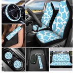 Yuyamidu 12 PCS Blue Cow Print Car Seat Covers Set Cute Steering Wheel Cover Seat Belt Pads Cup Coasters Chapstick Holder Key Chain Keychain Wristlet