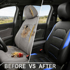 CAR GRAND Memory Foam Car Seat Covers, Leather Mesh Universal Fit Automotive Seat Protectors  Front Pair for Trucks SUV Sedan Metal Film Leather Armrest Airbag Compatible Comfortable  Black Blue