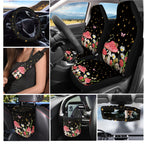 Yuyamidu Mushroom Car Seat Cover Set of 15 Daisy Steering Wheel Cover Seat Belt Covers Trash Bag Air Vent Holder Rear View Mirror Cover Cup Coasters Key Chain Auto Interior Accessories