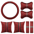 7PCS Steering Wheel Cover Set for Women, Car Accessories with Car Neck Pillows Lumbar Support Pillow and Seat Belt Covers, Universal Fit 14-15.5 inches (Red)