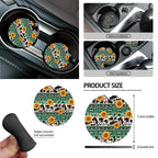 Xoenoiee American Sunflower Cow Print Car Seat Cover for Women Men, with Steering Wheel Cover Seat Belt Strap Pad Trash Bag Mount Phone Holder Rearview Mirror Accessory Cup Holder Key Chain, 15 PCS