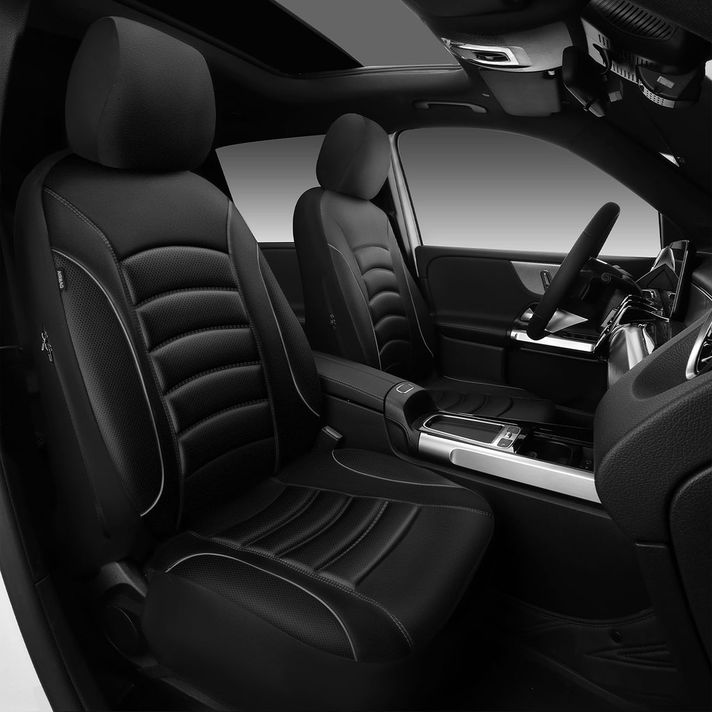CAR GRAND Memory foam Leather seat covers Airy cool 3D Foam Water-resist Universal FIT leather car seat covers Front seat For Cars SUV Truck, Automotive seat protector Comfort faux Leather Black Gray