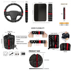 Jeiento American Honoring Firefighter Flags Car Seat Cover with Steering Wheel Seatbelt Pad Trash Bin Air Vent Storage Holder Rear View Mirror Cover Cup Holders Keychain for Car Decor