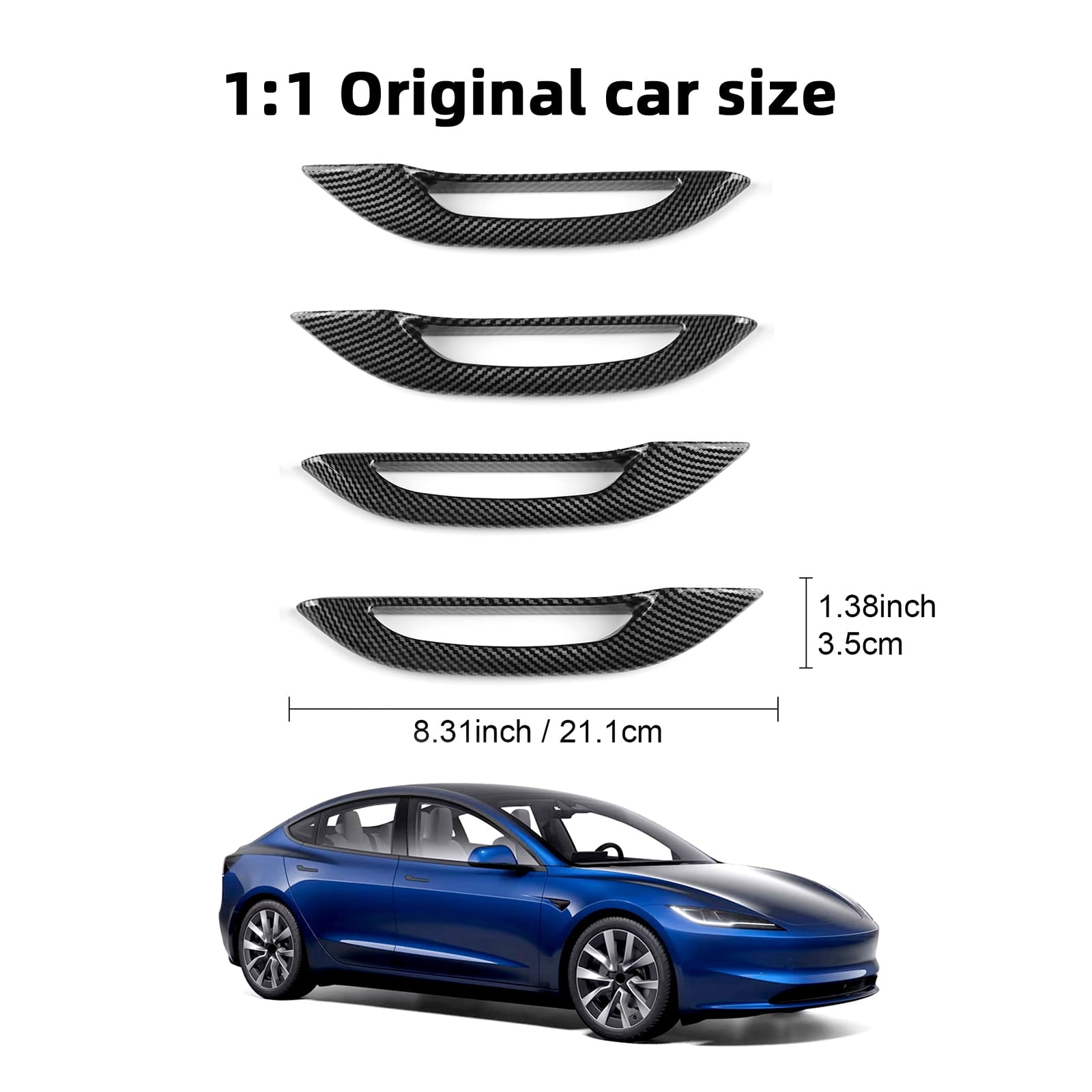 Car Door Handle Cover ABS Material for 2017-2025 Tesla Model 3 & Model Y Automotive Exterior Accessories 4pcs, Carbon Fiber Pattern