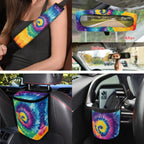Yuyamidu Rainbow Tie Dye Car Seat Cover 15 Pack Front Back Seat Cover with Universal Steering Wheel Cover Seatbelt Strap Pad Trash Can Car Vent Organizer Cup Holders Rearview Mirror Cover Keychain