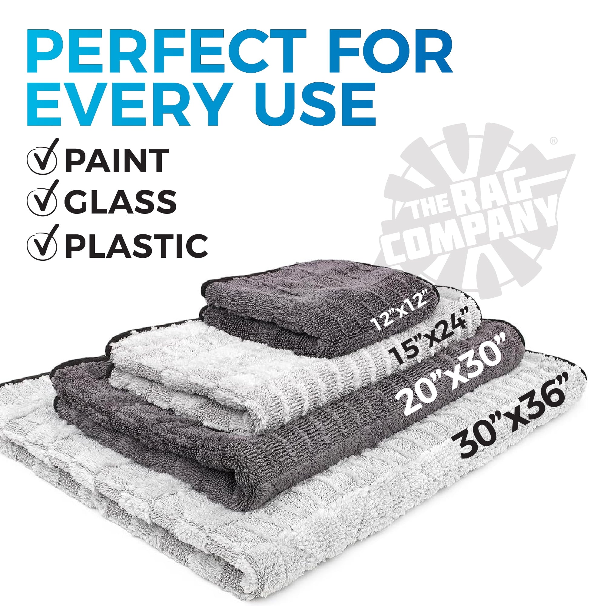 The Rag Company - The Gauntlet - Car Drying Towel - 70/30 Blend Premium Microfiber,  15in x 24in, Ice Grey + Grey (2-Pack)