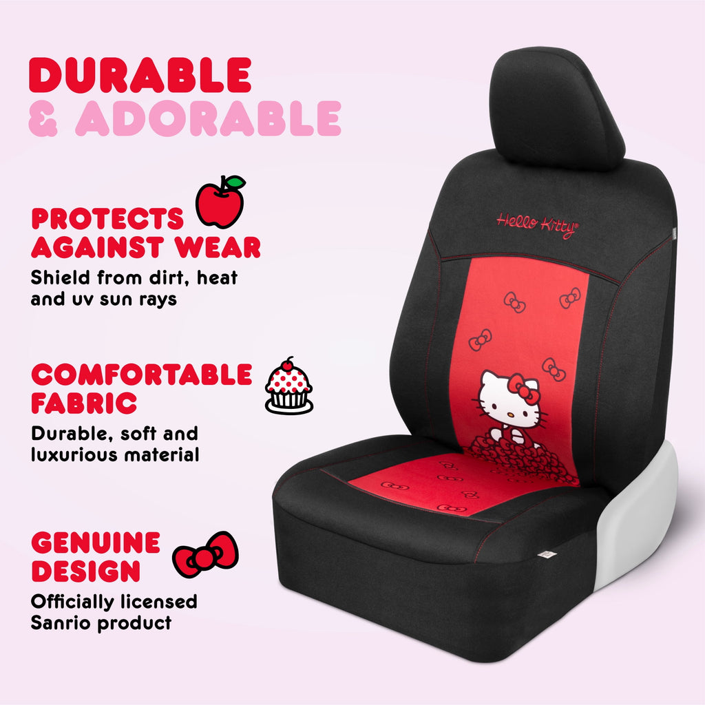 Hello Kitty Car Seat Covers, Car Floor Mats, Steering Wheel Cover, Windshield Sun Shade 9pc Combo for Car Gift Pack