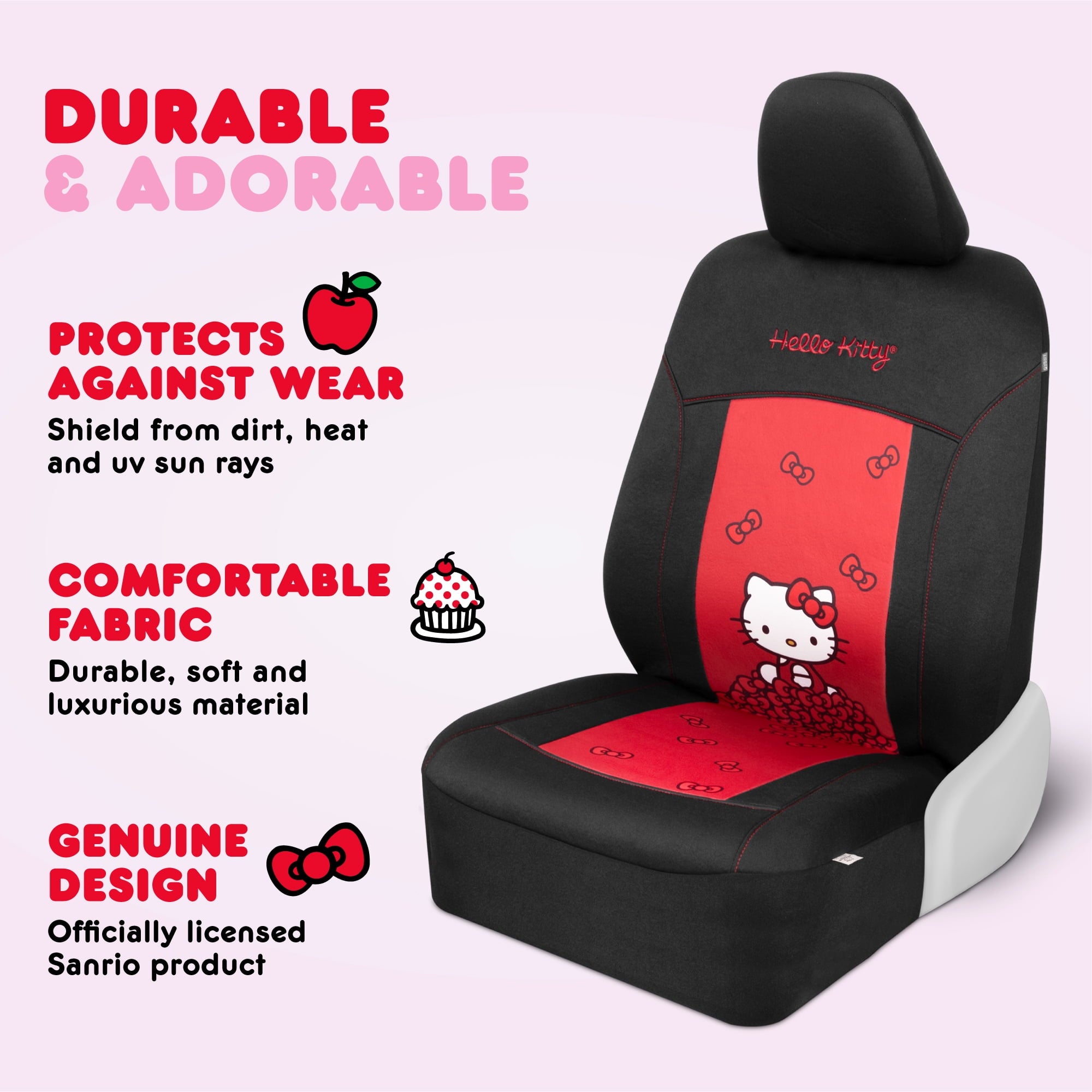 Hello Kitty Car Seat Covers, Car Floor Mats, Steering Wheel Cover, Windshield Sun Shade 9pc Combo for Car Gift Pack