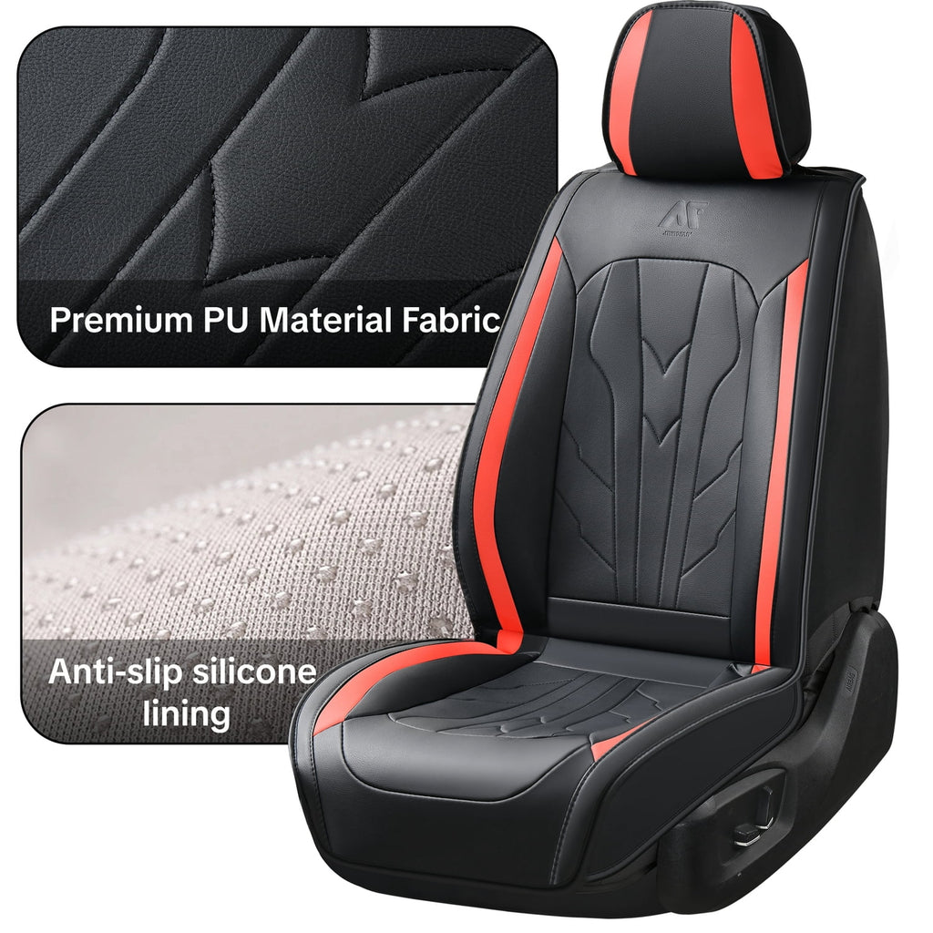 for Jeep Wrangler Unlimited Sport 2010-2022 Car Seat Cover, Waterproof PU Leather 5 Piece Full Set Non-slip Beautify Interior, Red Edge Car Seat Covers, Protect Car Seats