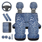HUIACONG Blue Leopard Print Seat Covers for Cars for Women Full Set 14 Pcs Ca Seat Cover with Steering Wheel Cover Center Console Cover Seat Belt Covers Coasters Headrest Cover Keychain Universal Fit