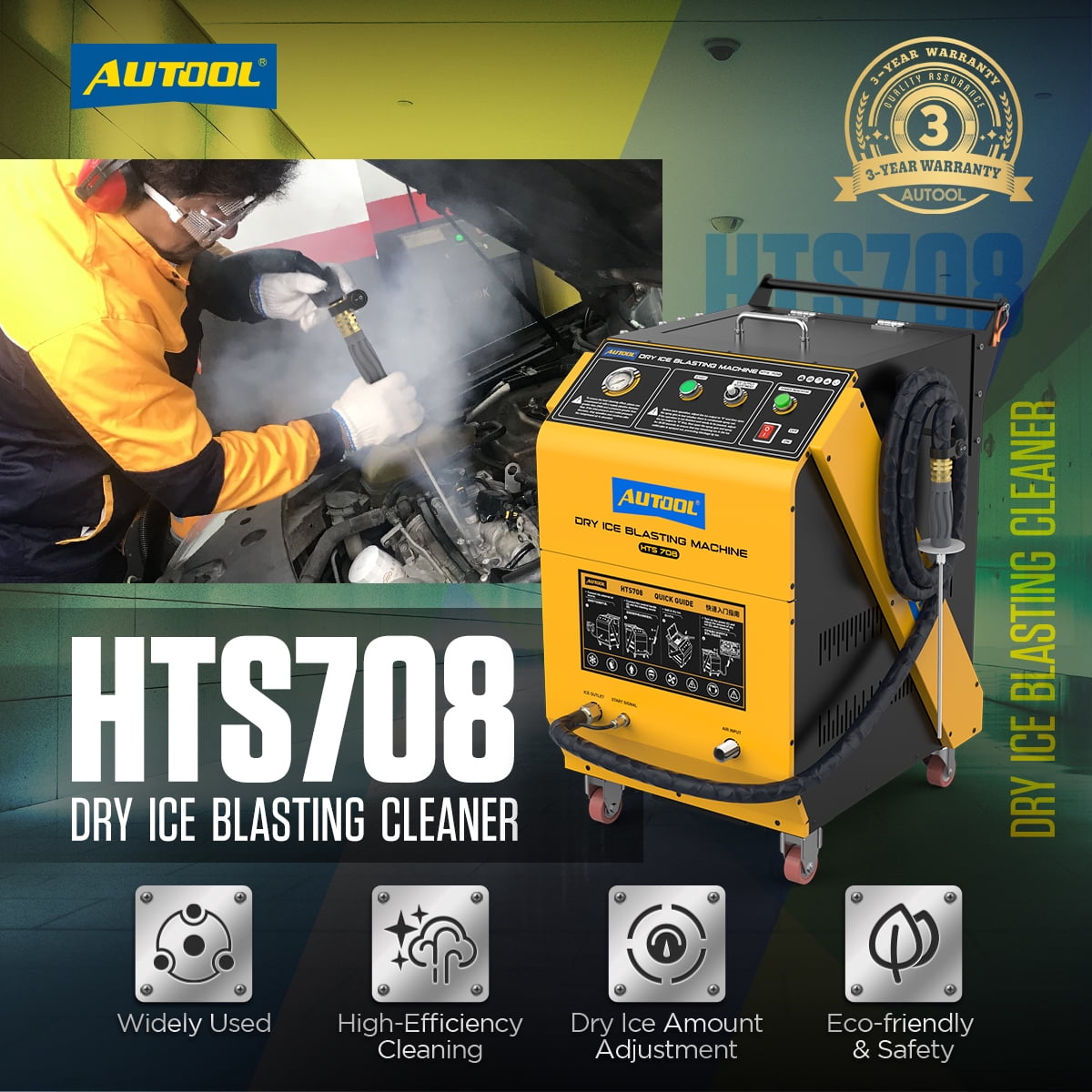 AUTOOL HTS708 Automotive Dry Ice Blasting Machine, 16.5LBS Capacity Dry Ice Engine Carbon Deposit Cleaning Exhaust Pipe Cleaner with 4 Nozzles, 550W No Disassembly
