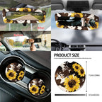 Yuyamidu Sunflower Car Seat Covers Brown Cow Print Steering Wheel Cover Seat Belt Strap Pad Handbrake Cover Gear Shift Knob Cover Rubbish Bin Armrest Pad Rearview Mirror Cover Coasters, Set of 14