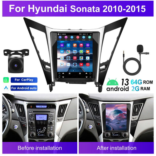 9.7in Android 13 Car Stereo Radio GPS Navigation 2+64G for Hyundai Sonata 8th Gen 2011-2015 Support Wireless Carplay Android Auto Bluetooth FM/RDS WiFi SWC Split Screen + AHD Backup Camera/Microphone