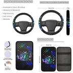 Jeiento Hippie Mushroom Car Seat Cover Full Set of 13 Steering Wheel Cover Seatbelt Pads Auto Armrest Cover Coasters Key Chain for Van SUV Sedan Truck