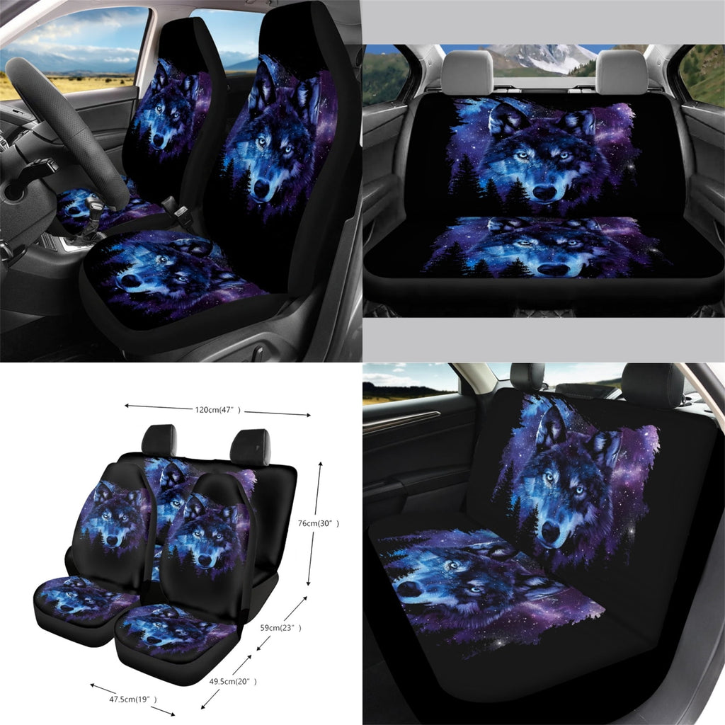 Jeiento Galaxy Wolf 15 PCS Car Seat Cover Full Set with Steering Wheel Cover Seat Belt Strap Cover Trash Cans Rear View Mirror Cover Cup Coaster Keychain Air Vent Storage Bag Car Decor