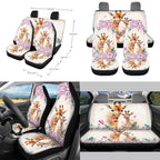 FORUDESIGNS Giraffe Flower Print Car Seat Covers Full Sets of 10 Washable Front Rear Seat Covers, Vehicle Trash Bin, Steering Wheel Cover, Air Vent Storage, Cup Coasters, Keychain for Auto Interior