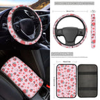 Jeiento Pink Strawberry Car Accessories Full Set for Women, Automotive Vehicle Seat Cover, Decorative Car Floor Mat Steering Wheel Cover Center Console Pad Universal Fit for SUV Van Truck Sedan
