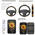 Garronmavis Sunflowers 13 Pieces Seat Cover Set Includes Seat Belt Cover Steering Wheel Cover Car Armrest Pad Coaster Keychain Lipstick Cover Car Cover for Women