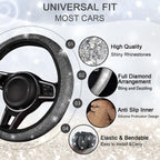 DEA 12 Pcs Bling Car Accessories Set for Women Car Floor Mats Full Set Steering Wheel Cover Seat Belt Covers Coasters Universal Fit Car SUV Truck Van Silver