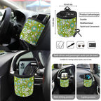 Renewold Hippie Flower Green Cyan Car Seat Cover Full Set 15 PCS, with Steering Wheel Cover Seat Belt Strap Pad Trash Bag Mount Phone Holder Rearview Mirror Accessories Cup Holder Keychain