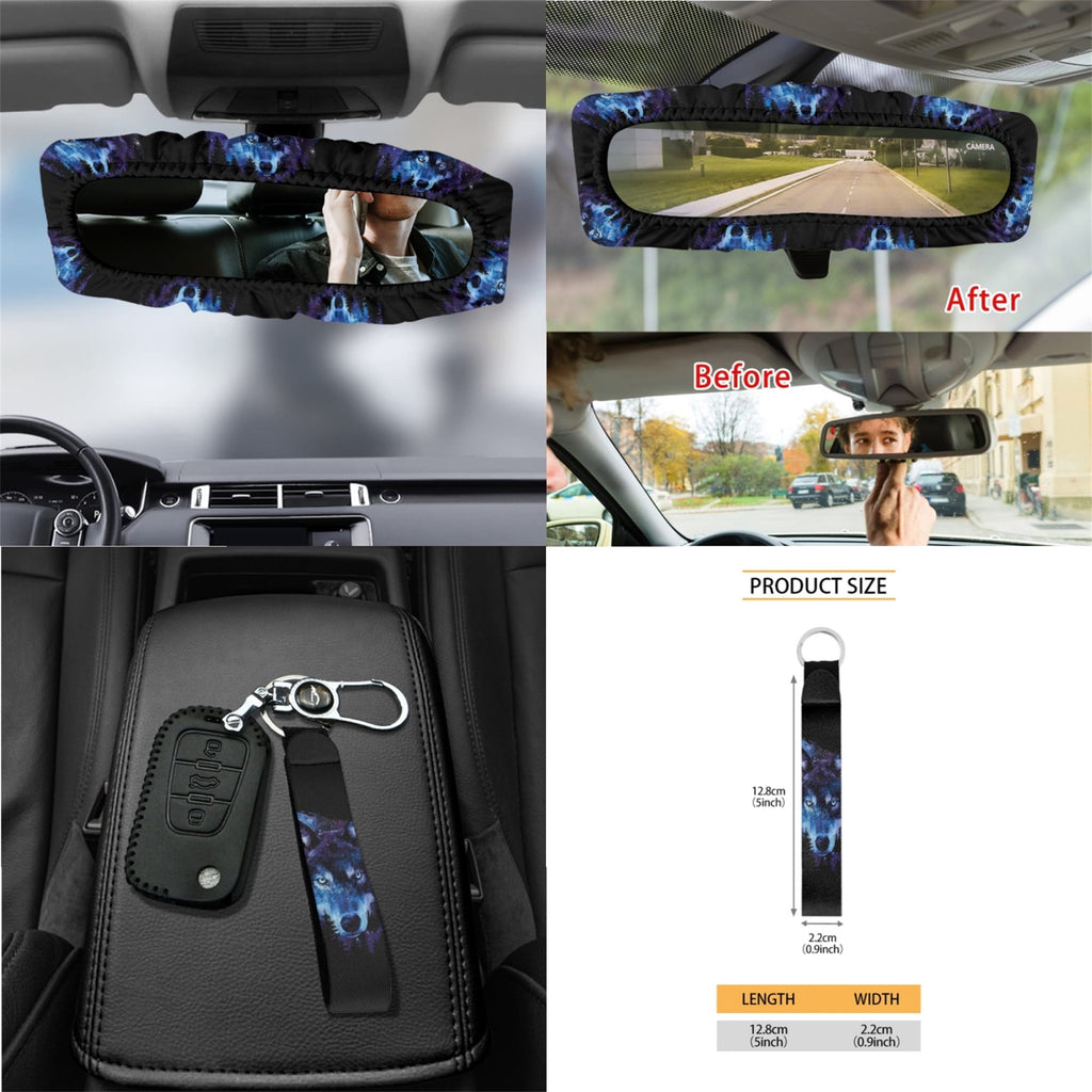 Jeiento Galaxy Wolf 15 PCS Car Seat Cover Full Set with Steering Wheel Cover Seat Belt Strap Cover Trash Cans Rear View Mirror Cover Cup Coaster Keychain Air Vent Storage Bag Car Decor