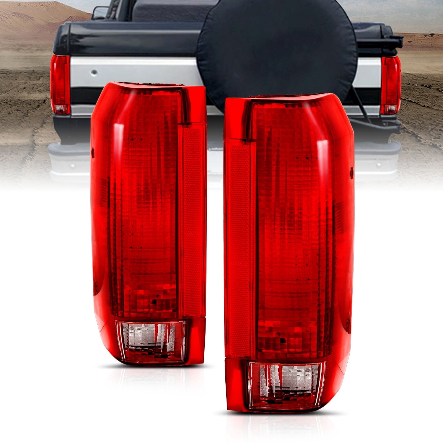 AmeriLite For 1989-1998 Ford Bronco / F150 F250 F350 Styleside Pickup Red Tail Light, Set