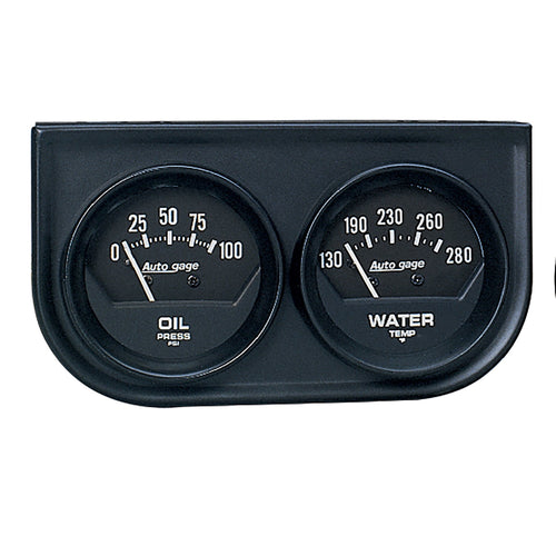 Auto Meter 2" 2 Gauge Console, Oil/Water, Mechanical, Black