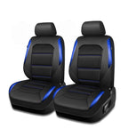 CAR GRAND Memory Foam Car Seat Covers, Leather Mesh Universal Fit Automotive Seat Protectors  Front Pair for Trucks SUV Sedan Metal Film Leather Armrest Airbag Compatible Comfortable  Black Blue
