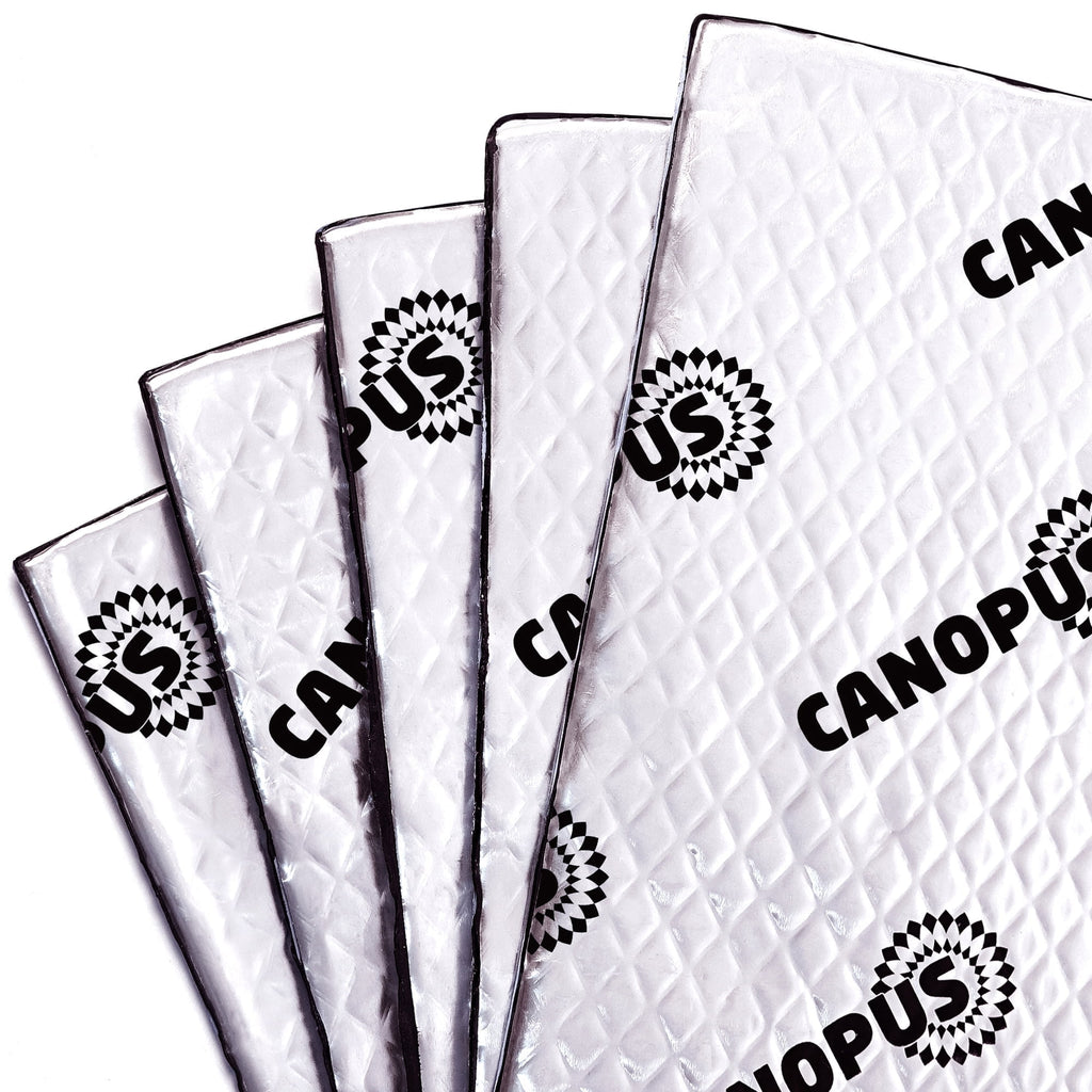 Canopus Car Sound Deadening Mat, 80 Mil 18 Sqft, Pack of 9 Sheets, Butyl Sound Deadener Mat, Audio Car Sound Dampening Material for Car Trunk, Door, Floor and Ceiling, SilveM