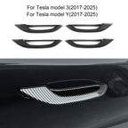 Car Door Handle Cover ABS Material for 2017-2025 Tesla Model 3 & Model Y Automotive Exterior Accessories 4pcs, Carbon Fiber Pattern
