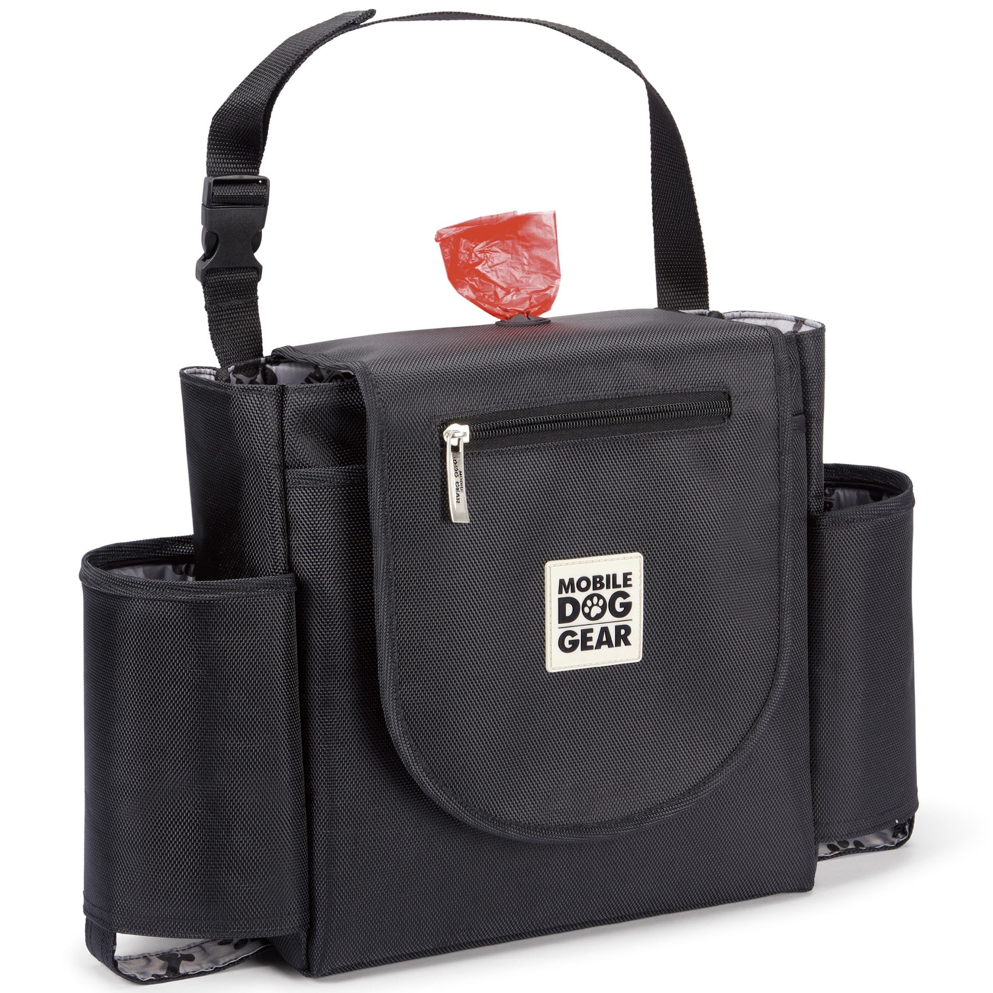 Mobile Dog Gear: Car Seat Back Organizer - Black, Travel Bag, Built-in Waste Bag Dispenser & Bag Roll, Pet Accessories Carry Bag, Water Bottle Pockets