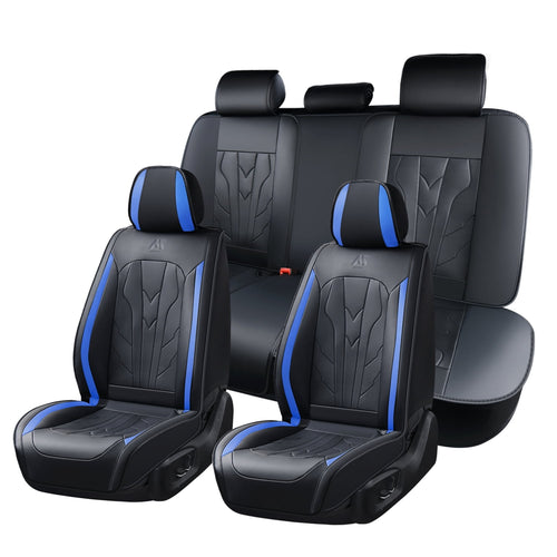 Car Seat Cover for Honda Civic EX 2012, Blue Car Seat Covers, Waterproof Faux Leather, 5 Piece Full Set, Wear Resistance, Easy to Clean and Install, Protect and Upgrade Seats