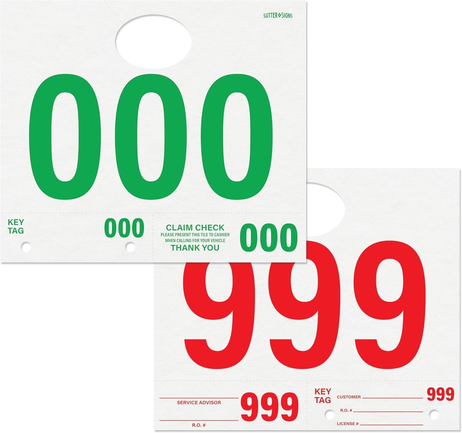 Car Service Tags 000-999 | Service Dispatch Numbers Auto Dealer Vehicle Repair Mirror Hang Tags with Numbered Key Tags, 1000 Ct