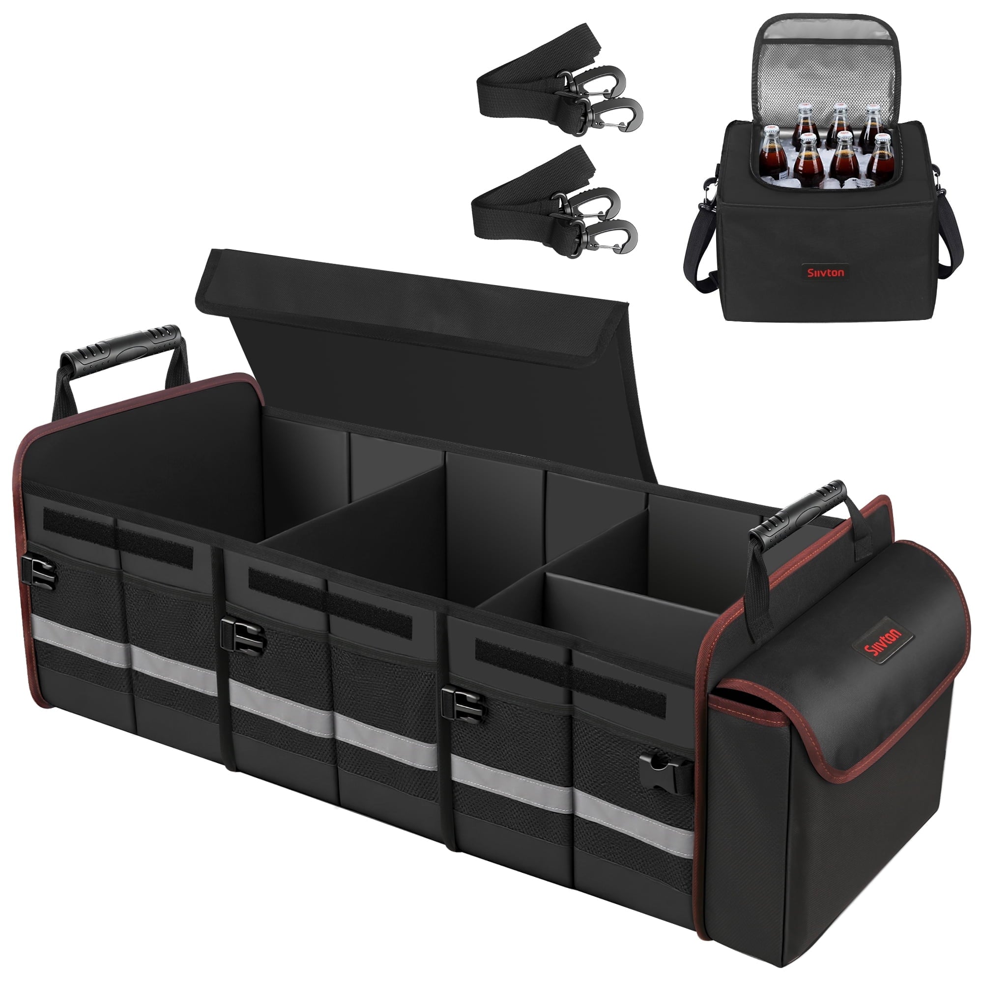 Car Trunk Organizer with Portable Leakproof Cooler Bag,Foldable Cover,Adjustable Securing Straps,Collapsible for Car,SUV,Truck and Other Vehicles